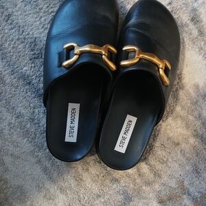 Steve Madden Black Mules with Gold Accent